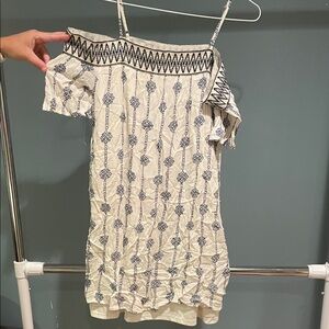 Sequin Hearts Off-Shoulder Mini Dress in Black and Cream